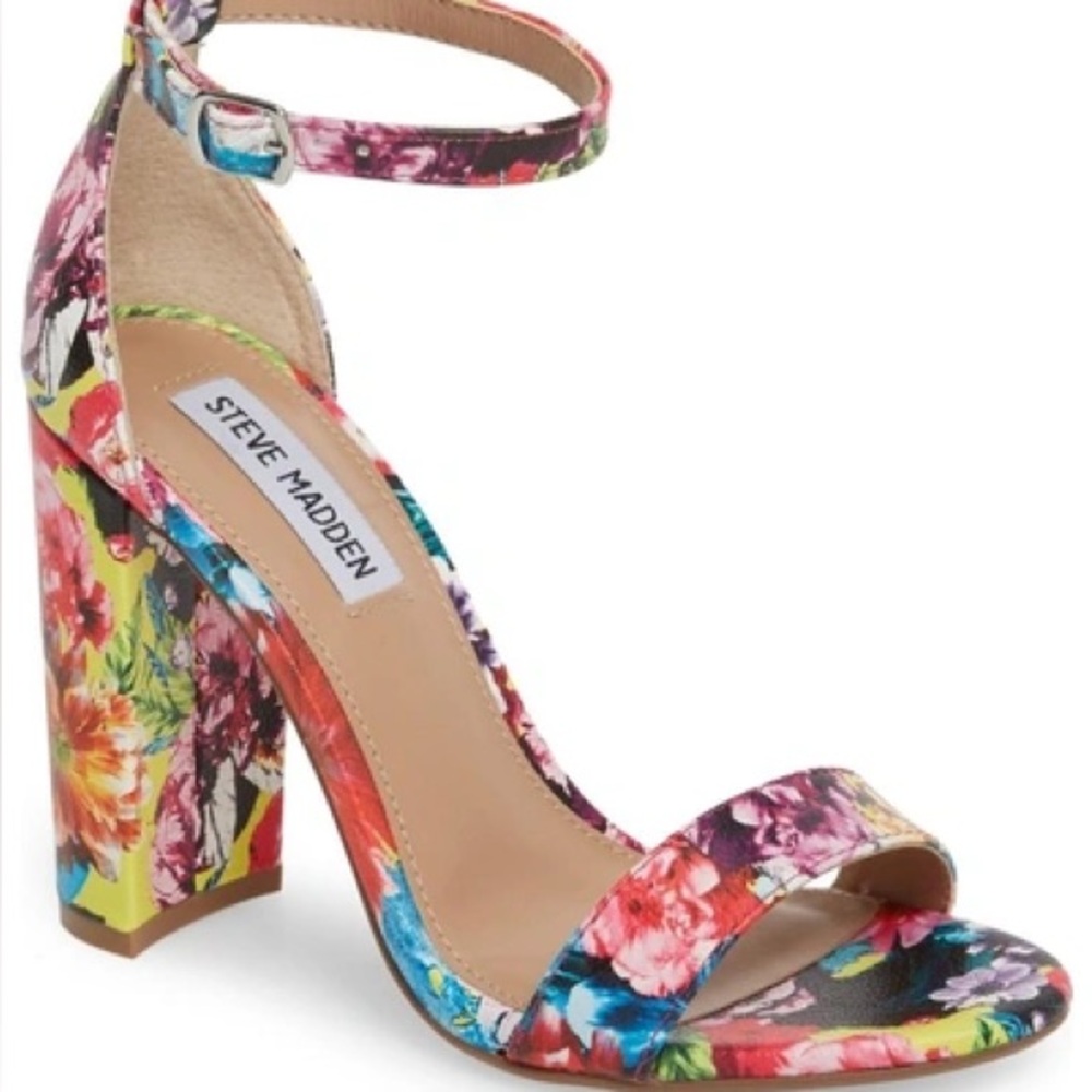 Steve Madden Carrson Pink Multicolor Floral-V Ankle‎ Strap Dress Sandal Size 7.5